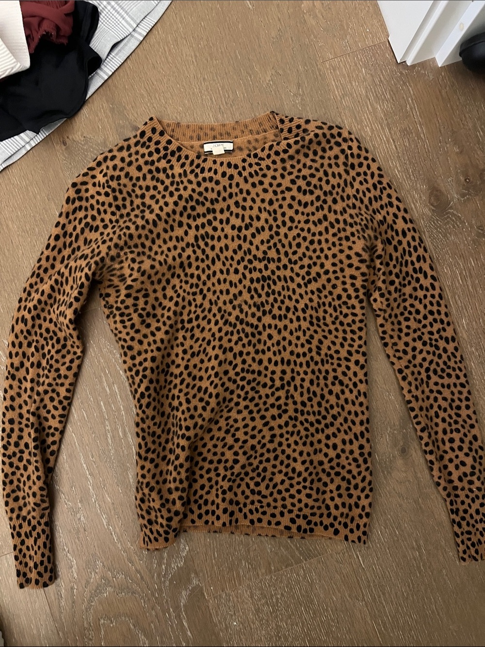 Women’s XXS Cashmere J Crew Leopard Dot Crewneck Sweater - Brown/Black